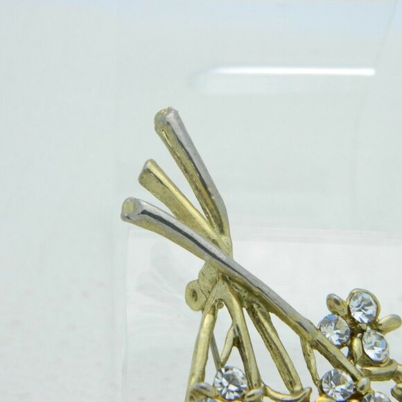 Vintage Gold Tone Clear Rhinestone Large Flower - Picture 3 of 4